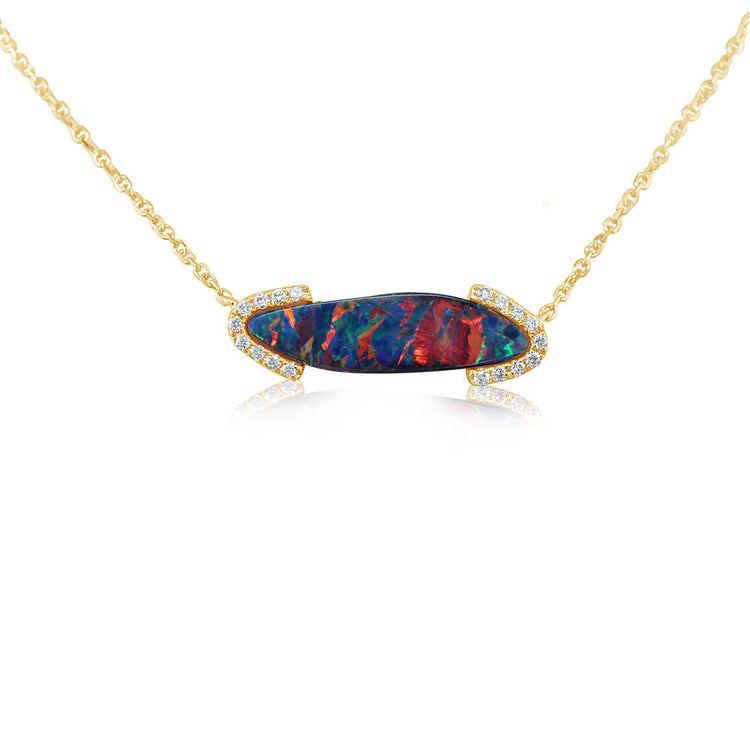 14K Yellow Gold Australian Opal Doublet/Diamond Neckpiece