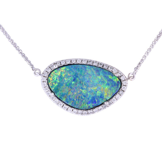 14K White Gold Australian Opal Doublet/Diamond Neckpiece