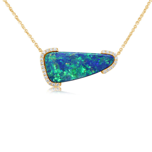 14K Yellow Gold Australian Opal Doublet/Diamond Neckpiece