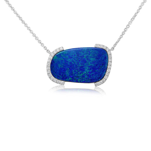 14K White Gold Australian Opal Doublet/Diamond Neckpiece