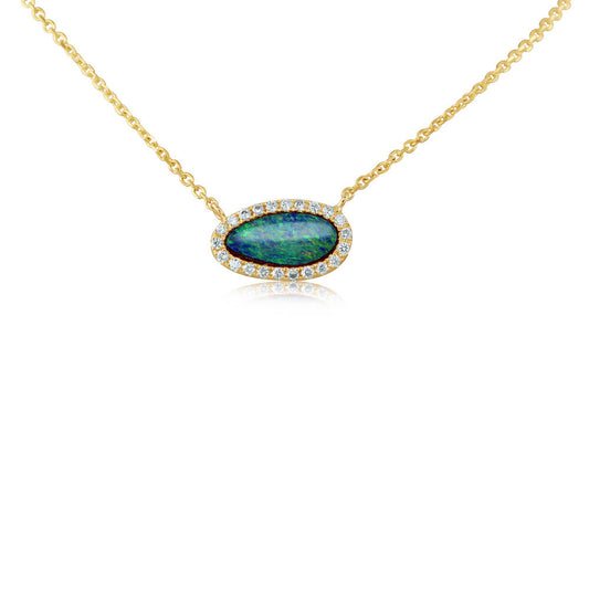 14K Yellow Gold Australian Opal Doublet/Diamond Neckpiece