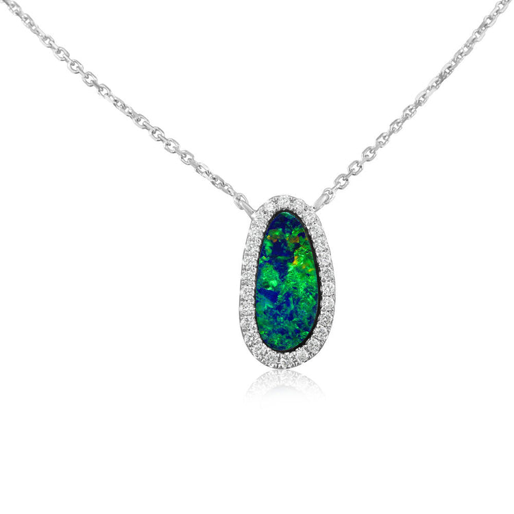 14K White Gold Australian Opal Doublet/Diamond Neckpiece