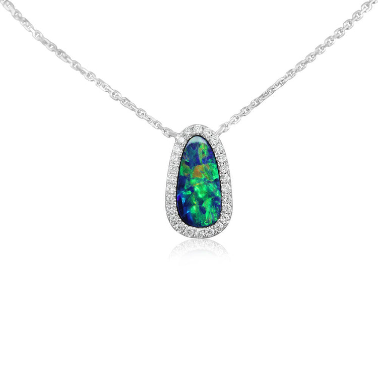 14K White Gold Australian Opal Doublet/Diamond Neckpiece