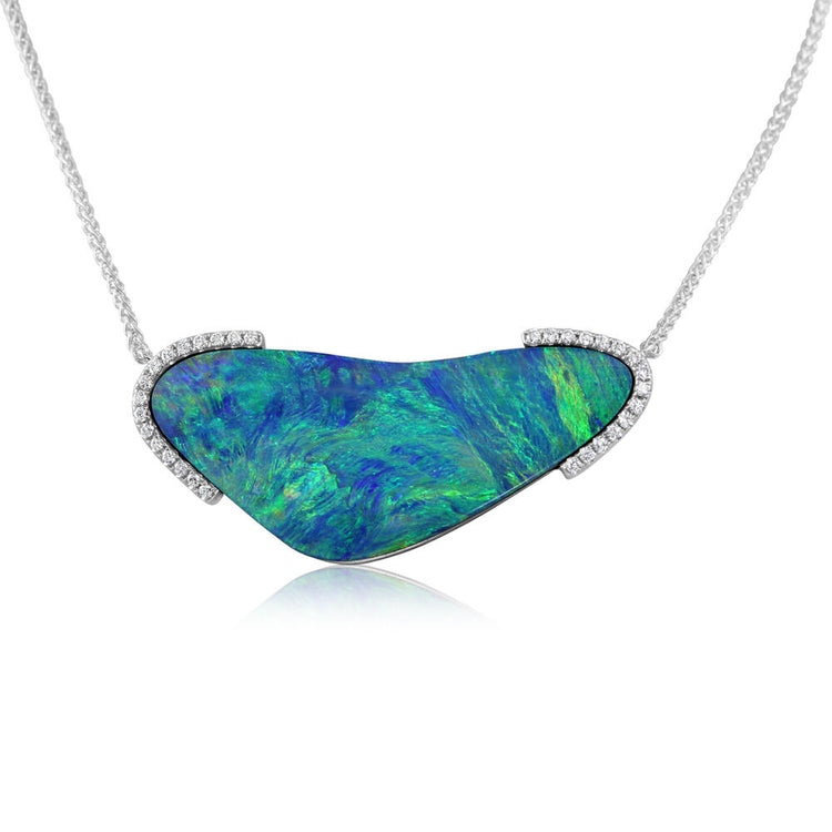 14K White Gold Australian Opal Doublet/Diamond Neckpiece