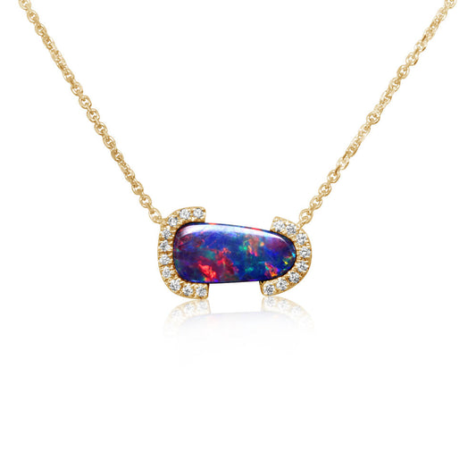 14K Yellow Gold Australian Opal Doublet/Diamond Neckpiece