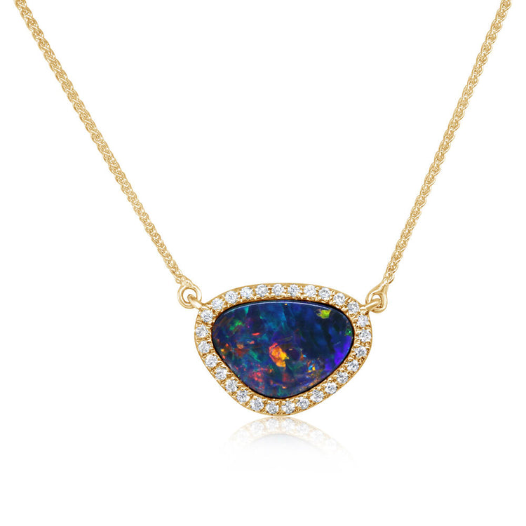 14K Yellow Gold Australian Opal Doublet/Diamond Neckpiece