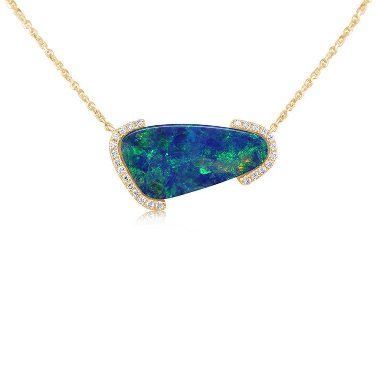 14K Yellow Gold Australian Opal Doublet/Diamond Neckpiece