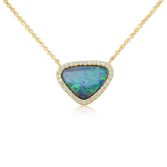 14K Yellow Gold Australian Opal Doublet/Diamond Neckpiece