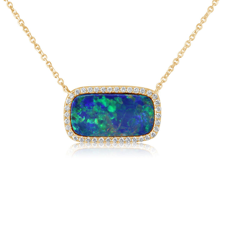 14K Yellow Gold Australian Opal Doublet/Diamond Neckpiece