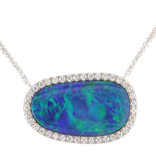 14K White Gold Australian Opal Doublet/Diamond Neckpiece