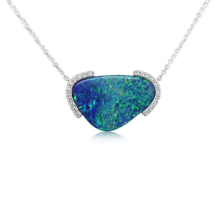 14K White Gold Australian Opal Doublet/Diamond Neckpiece