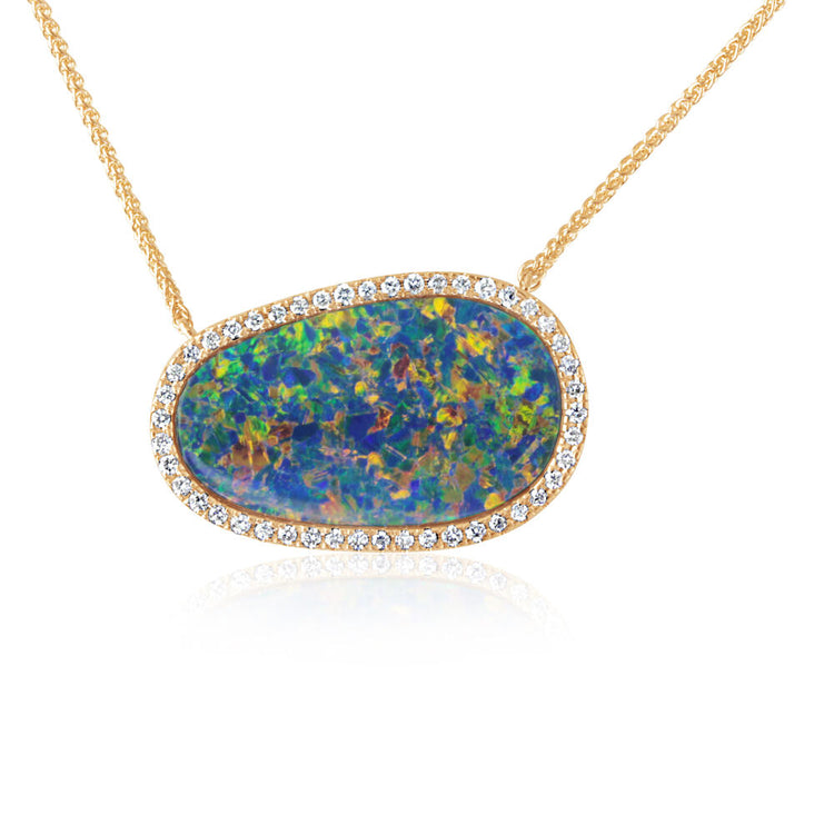 14K Yellow Gold Australian Opal Doublet/Diamond Neckpiece