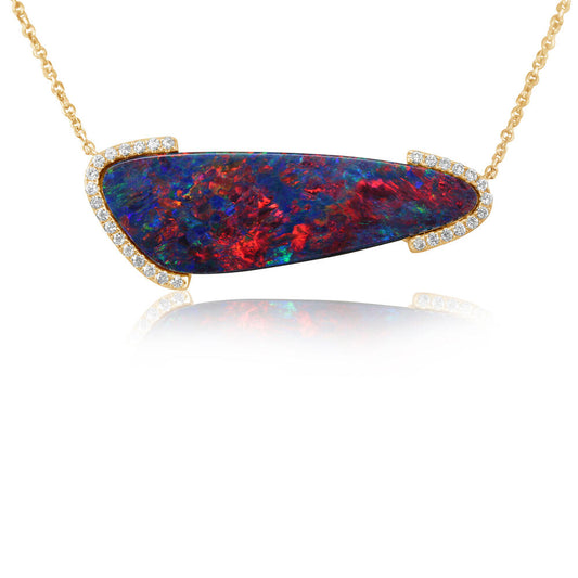 14K Yellow Gold Australian Opal Doublet/Diamond Neckpiece