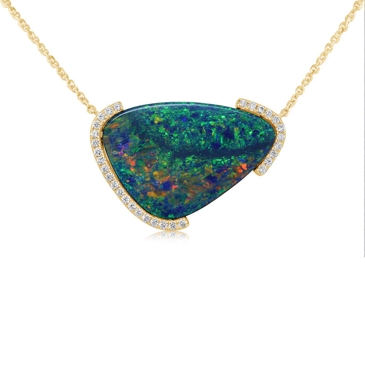 14K Yellow Gold Australian Opal Doublet/Diamond Neckpiece