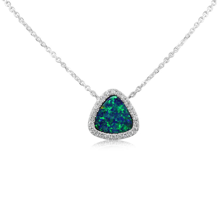 14K White Gold Australian Opal Doublet/Diamond Neckpiece