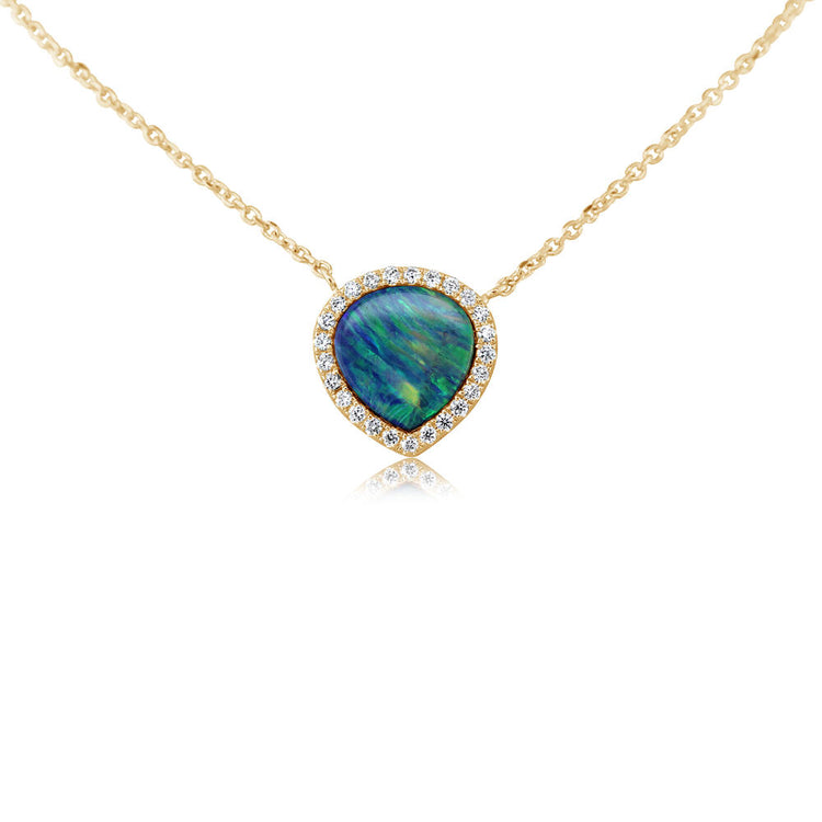 14K Yellow Gold Australian Opal Doublet/Diamond Neckpiece