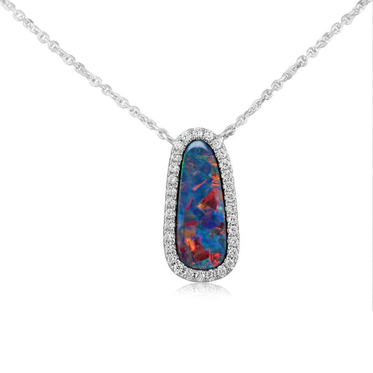 14K White Gold Australian Opal Doublet/Diamond Neckpiece