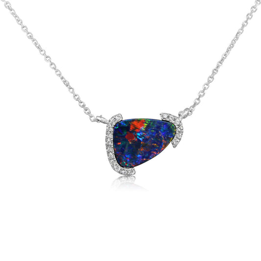 14K White Gold Australian Opal Doublet/Diamond Neckpiece