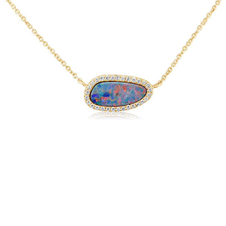 14K Yellow Gold Australian Opal Doublet/Diamond Neckpiece