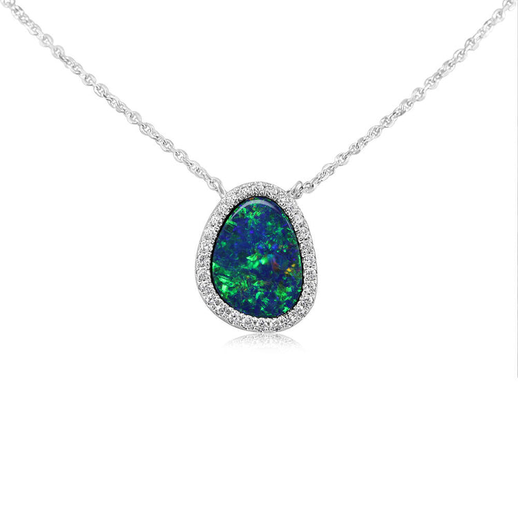 14K White Gold Australian Opal Doublet/Diamond Neckpiece