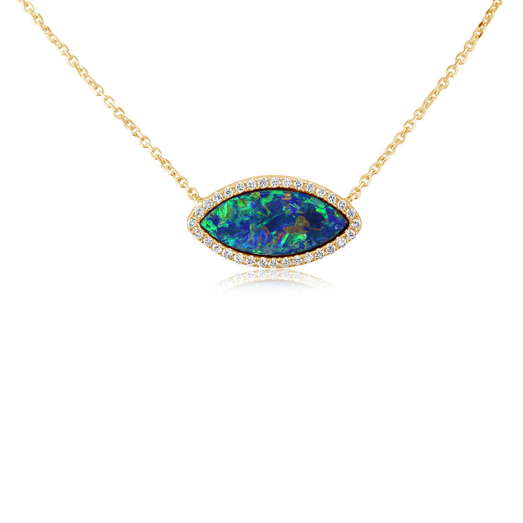 14K Yellow Gold Australian Opal Doublet/Diamond Neckpiece