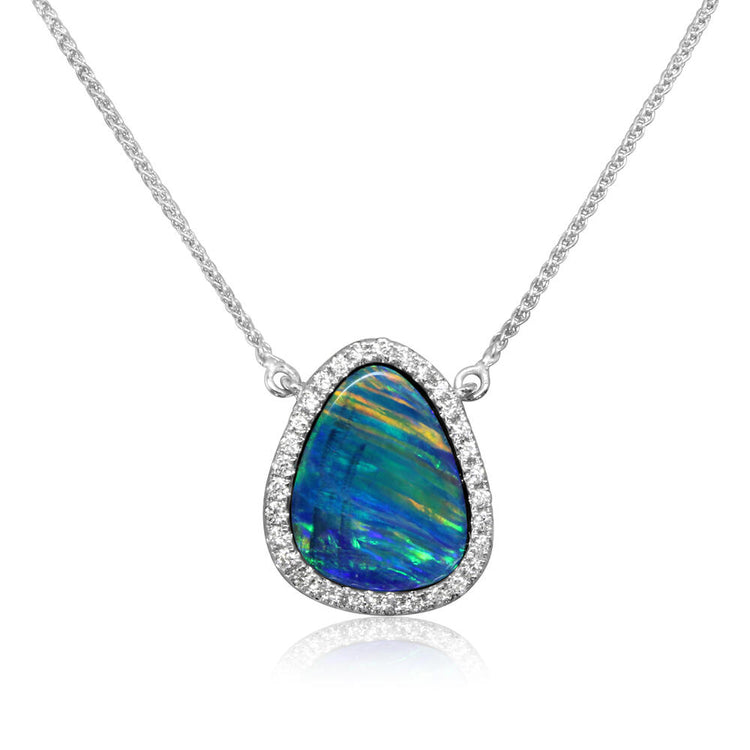 14K White Gold Australian Opal Doublet/Diamond Neckpiece