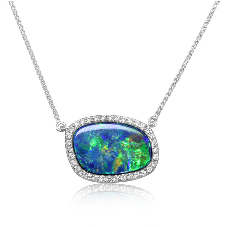 14K White Gold Australian Opal Doublet/Diamond Neckpiece