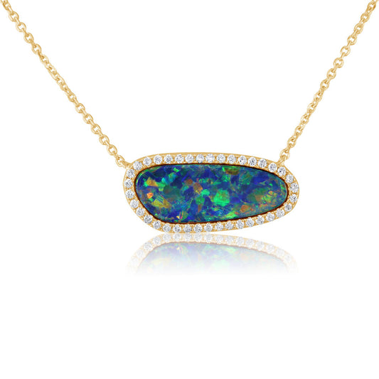 14K Yellow Gold Australian Opal Doublet/Diamond Neckpiece