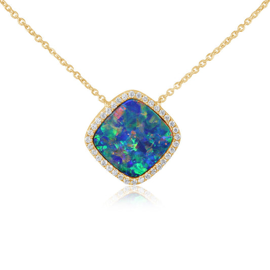 14K Yellow Gold Australian Opal Doublet/Diamond Neckpiece