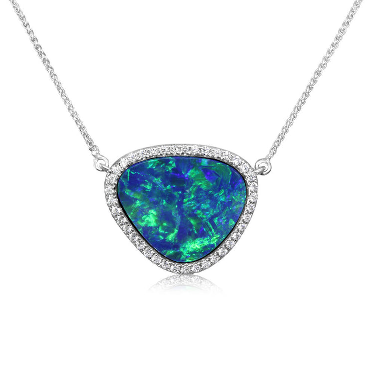 14K White Gold Australian Opal Doublet/Diamond Neckpiece