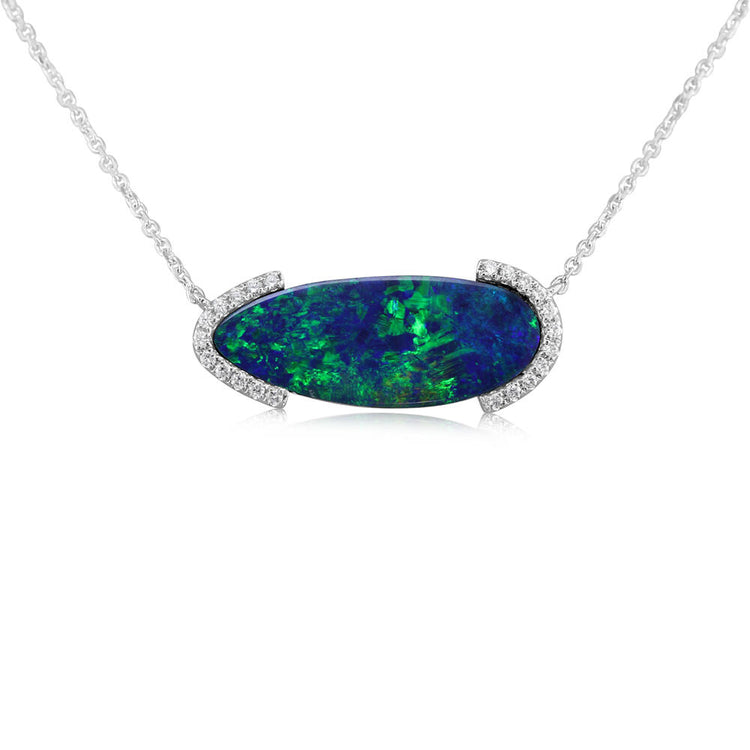 14K White Gold Australian Opal Doublet/Diamond Neckpiece