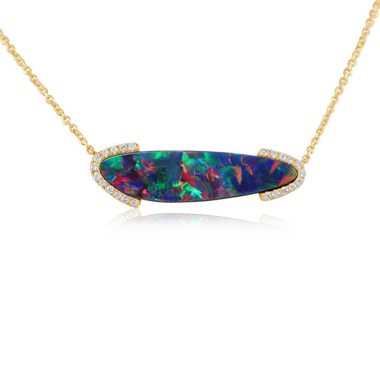 14K Yellow Gold Australian Opal Doublet/Diamond Neckpiece