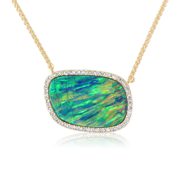 14K Yellow Gold Australian Opal Doublet/Diamond Neckpiece