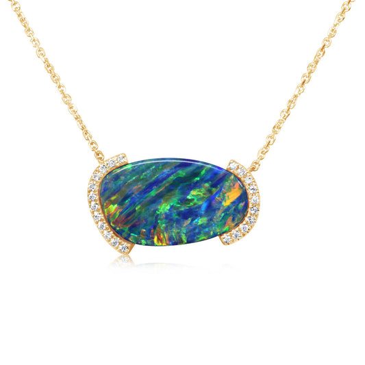 14K Yellow Gold Australian Opal Doublet/Diamond Neckpiece