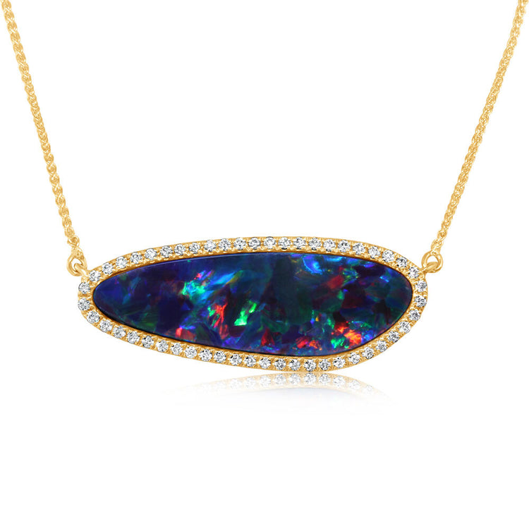 14K Yellow Gold Australian Opal Doublet/Diamond Neckpiece