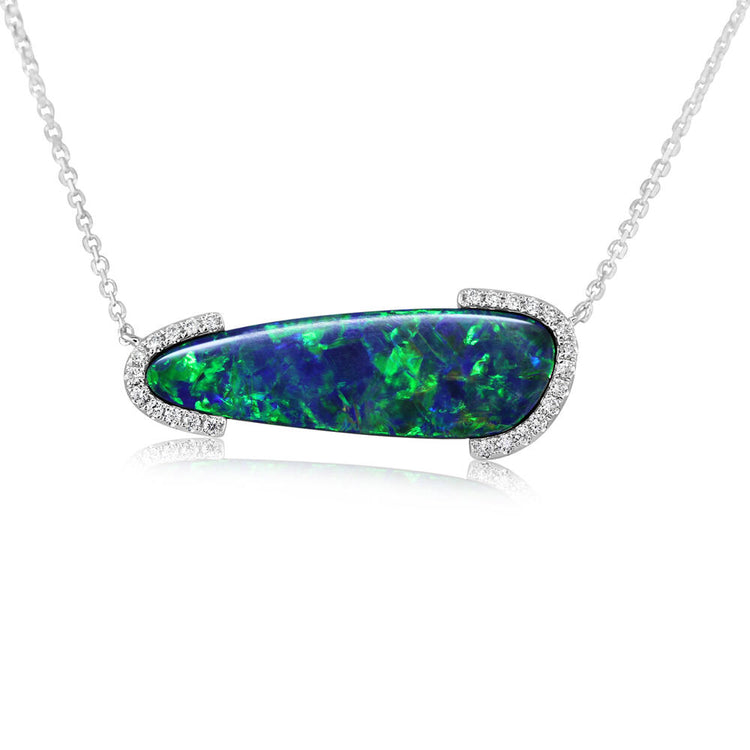 14K White Gold Australian Opal Doublet/Diamond Neckpiece