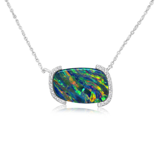 14K White Gold Australian Opal Doublet/Diamond Neckpiece