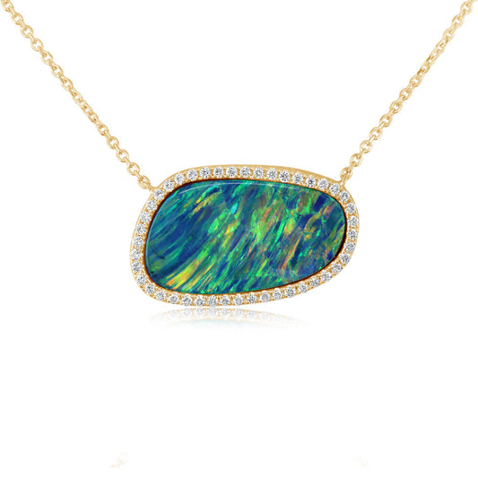 14K Yellow Gold Australian Opal Doublet/Diamond Neckpiece