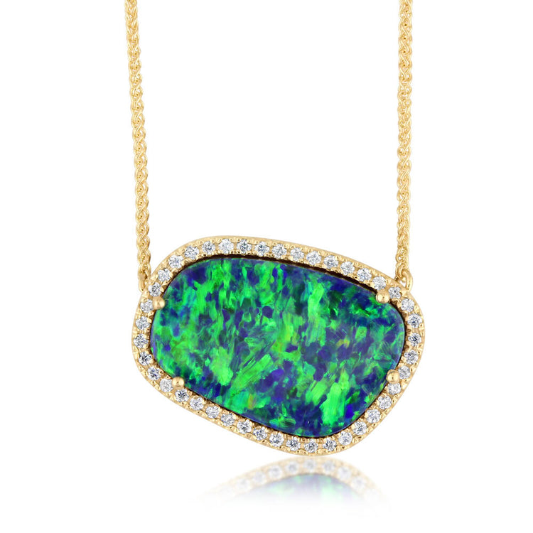 14K Yellow Gold Australian Opal Doublet/Diamond Neckpiece