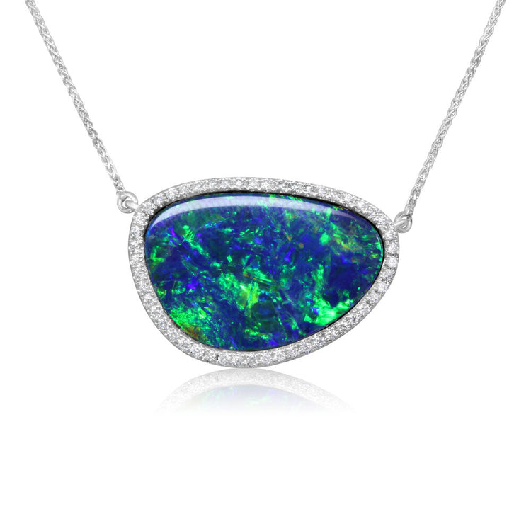 14K White Gold Australian Opal Doublet/Diamond Neckpiece