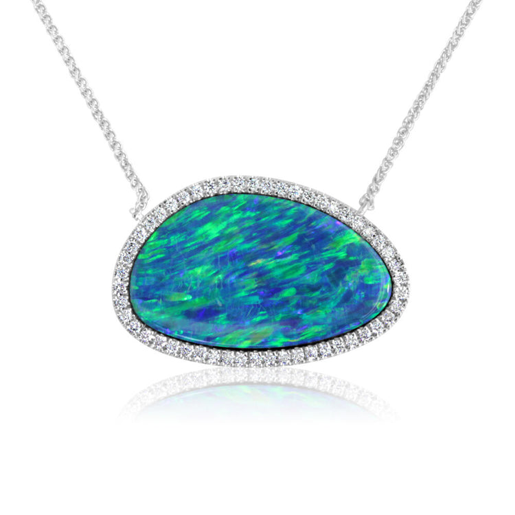 14K White Gold Australian Opal Doublet/Diamond Neckpiece