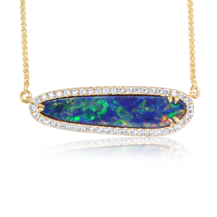 14K Yellow Gold Australian Opal Doublet/Diamond Neckpiece