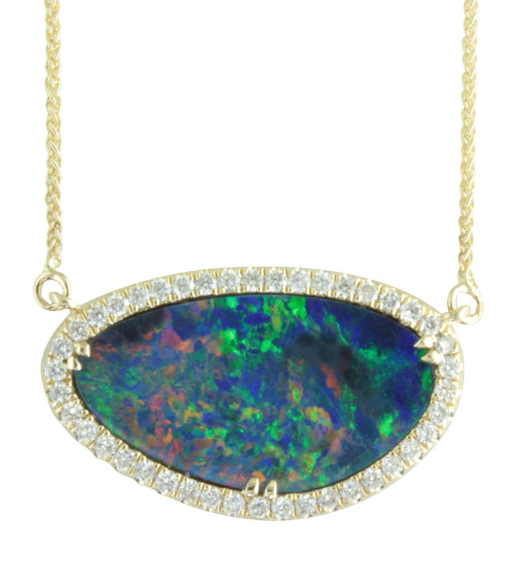 14K Yellow Gold Australian Opal Doublet/Diamond Neckpiece