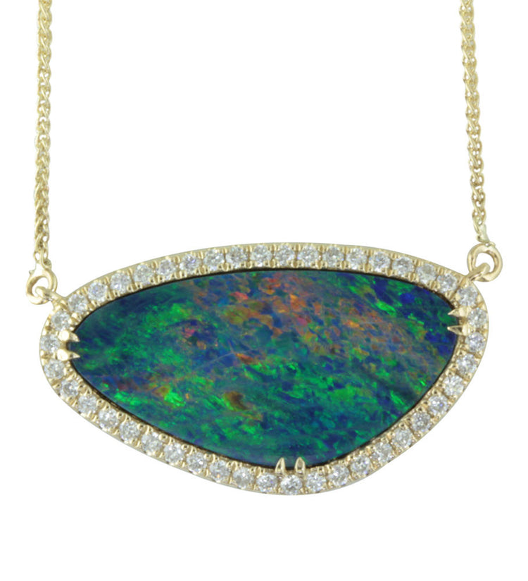 14K Yellow Gold Australian Opal Doublet/Diamond Neckpiece