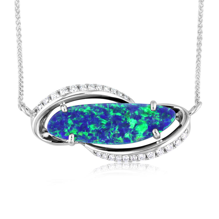 14K White Gold Australian Opal Doublet/Diamond Neckpiece