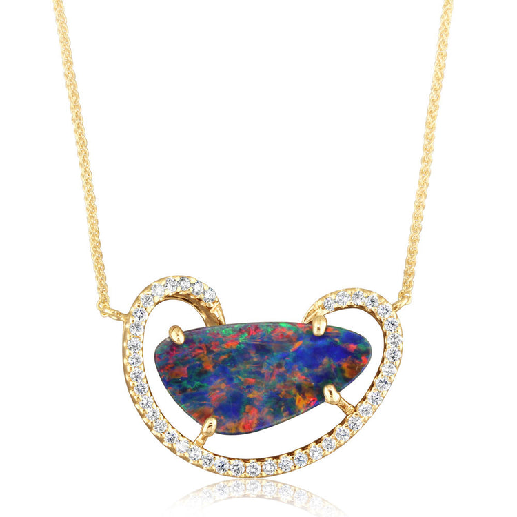 14K Yellow Gold Australian Opal Doublet/Diamond Neckpiece