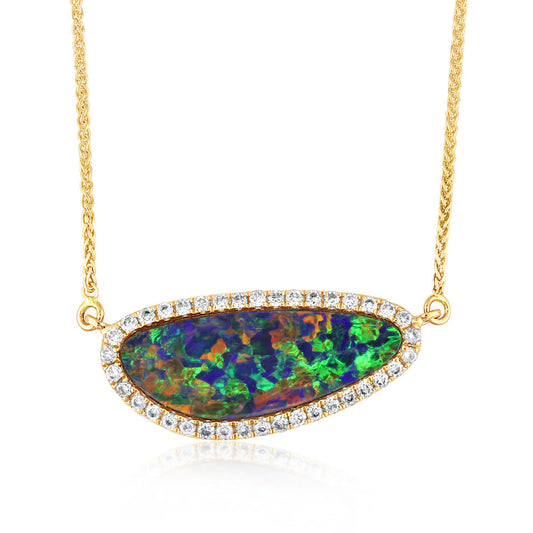 14K Rose Gold Australian Opal Doublet/Diamond Neckpiece