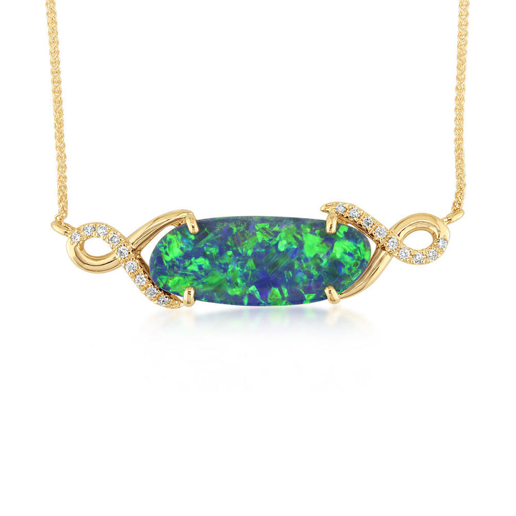 14K Yellow Gold Australian Opal Doublet/Diamond Neckpiece