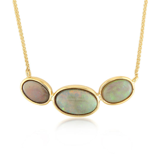 14K Yellow Gold Australian Black Opal Necklace