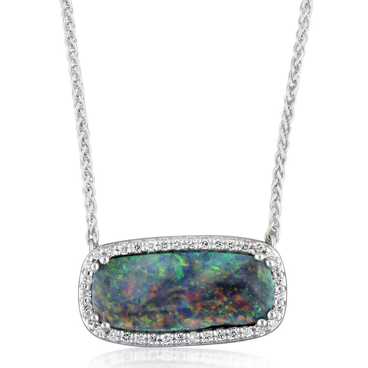 14K White Gold Australian Black Opal/Diamond Neckpiece